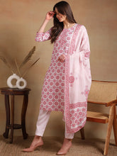 Women Off White Rayon Blend Printed Straight Kurta Pant Set With Dupatta